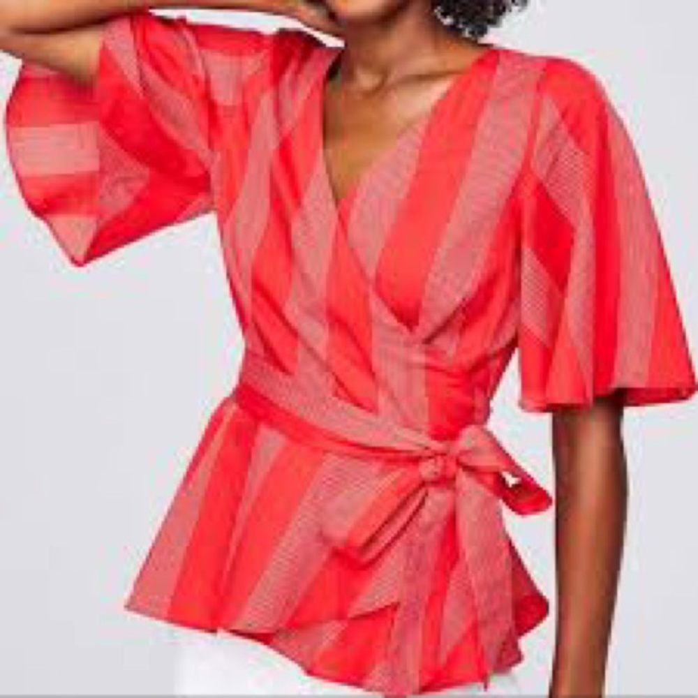 Loft Red Stripe Wrap Top